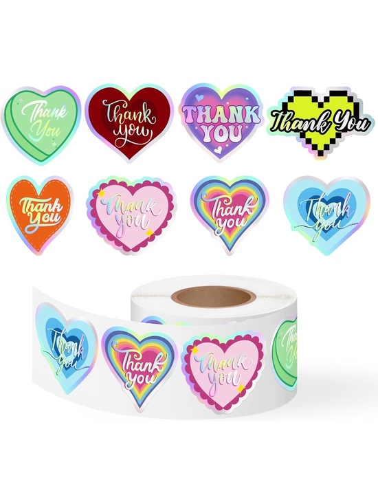 Amazon Other - 50PC Holographic Heart Thank You Stickers Roll Laser Iridescent Packaging Label
